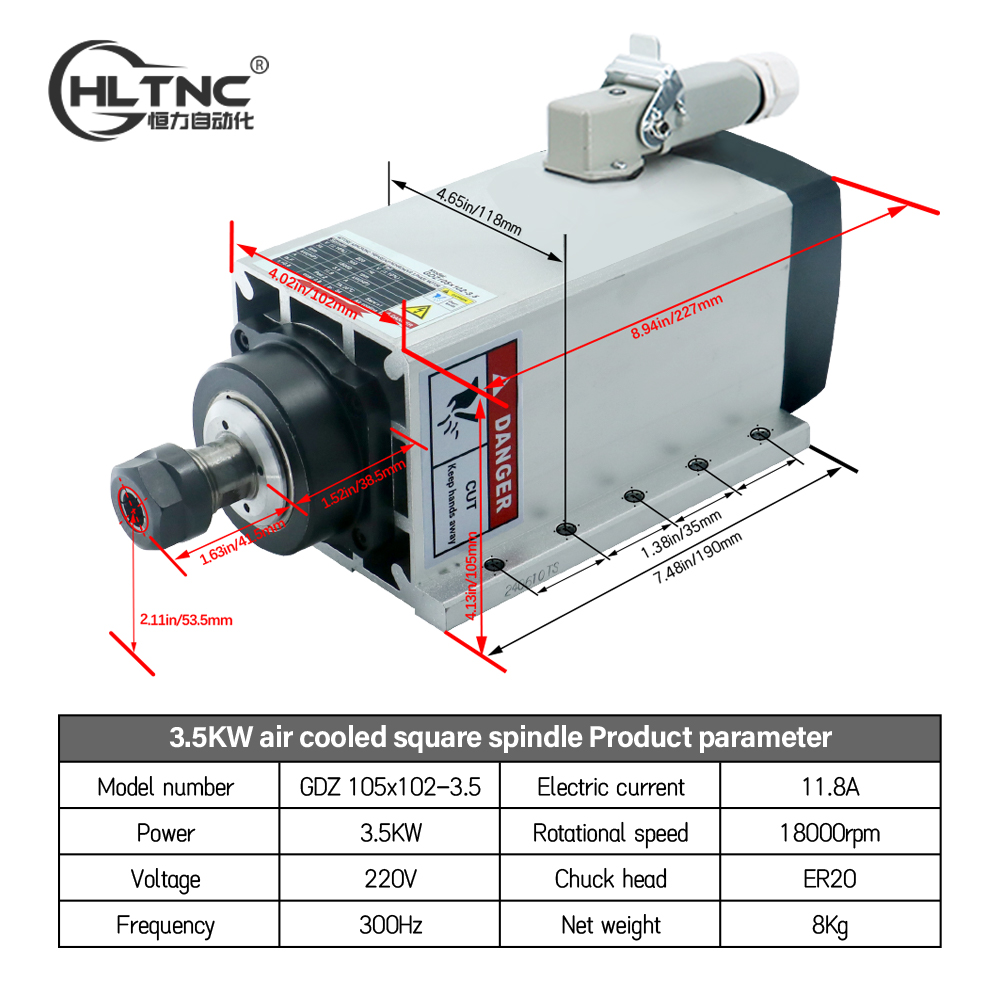 3.5KW ER20 220VSquare Fly-Edge - Cnc Spindle Motor recensie en prijs